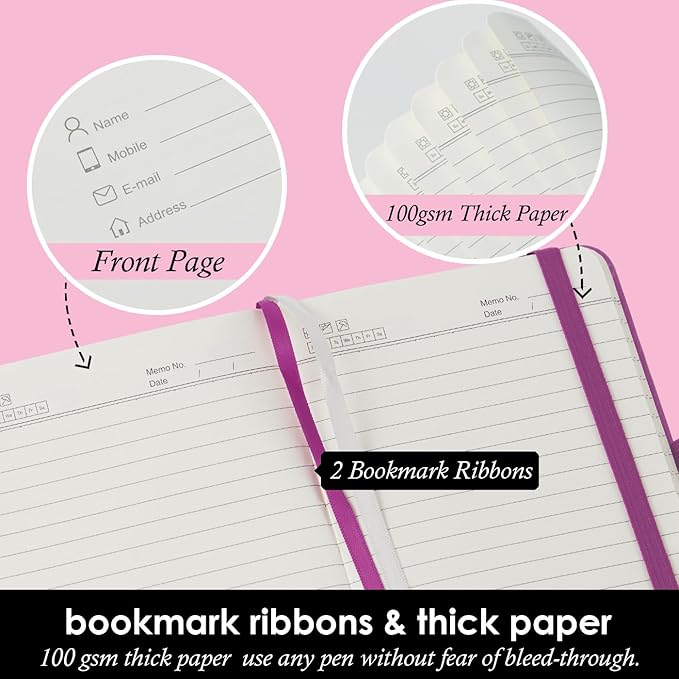 3 Pack Pocket Notebook Journal with Pen, Mini Small Notepad Notebook 3.7" x 5.7" for Women Writing, 408 Pages, Pearlescent Pink Purple Gold