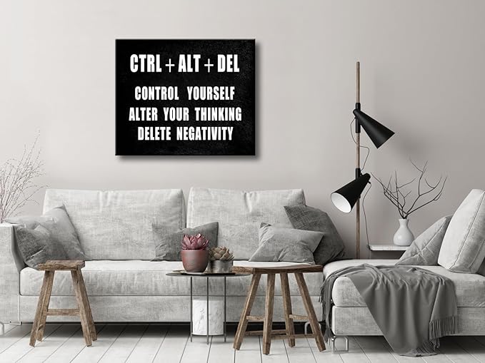 Pyradecor Motivational CTRL+ALT+DEL Classroom Positive Quotes Inspirational Poster Canvas Prints Wall Art for Office Living Room Home Decorations