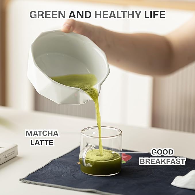 TEPEAK Matcha Whisk Set, 7 Pcs Matcha Set white, Matcha Kit for Ceremony, Matcha Tea Set for Making Breakfast/Latte, Ceramic Matcha Bowl (Chawan) with Spout and Bamboo Whisk, Gift for Friend/Family