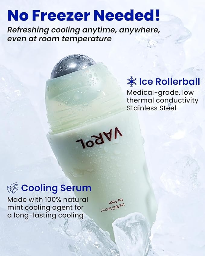 Ice Roll Serum | Cooling & Hydrating Roll-On Serum for Face, Puffy Eyes, Tannin & Panthenol for Pore Minimizing, Soothing, Facial Roller for Depuffing, Under Eye Bag Treatment | Korean Skin Care