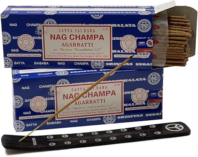 TRUMIRI Incense Stick Holder Bundle with Satya Sai Baba Nagchampa 250g Incense Sticks - Pack of 2 (Approx 500 Sticks)