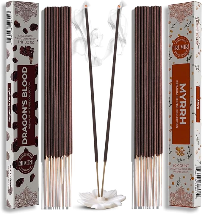 Trumiri Incense Sticks - Combo Pack of 40 Insence-Sticks - 20 Dragons Blood + 20 Myrrh - Insenses - Insents - Incents - Inscense - Incence - Incienso - All Natural Incense Sticks