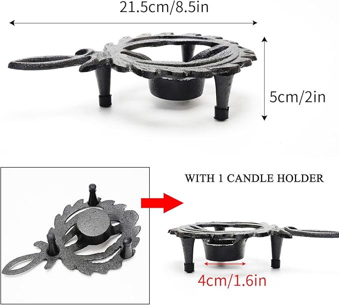 Sungmor Cast Iron Tealight Warmer with Pretty Flame Shape Design, Functional Table Trivet Candle Holder for Warm Dishes, Pots, Soups, Milks, Teas, Coffee, Great Heater for Melt Butter, Sealing Wax