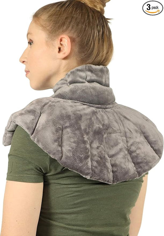 Mars Wellness Heated microwavable Neck and Shoulder Wrap - Herbal Hot/Cold Deep Penetrating Weighted Herbal Aromatherapy Shoulder and Neck Therapy Wrap - Made in The USA (Charcoal) - 3 Pack