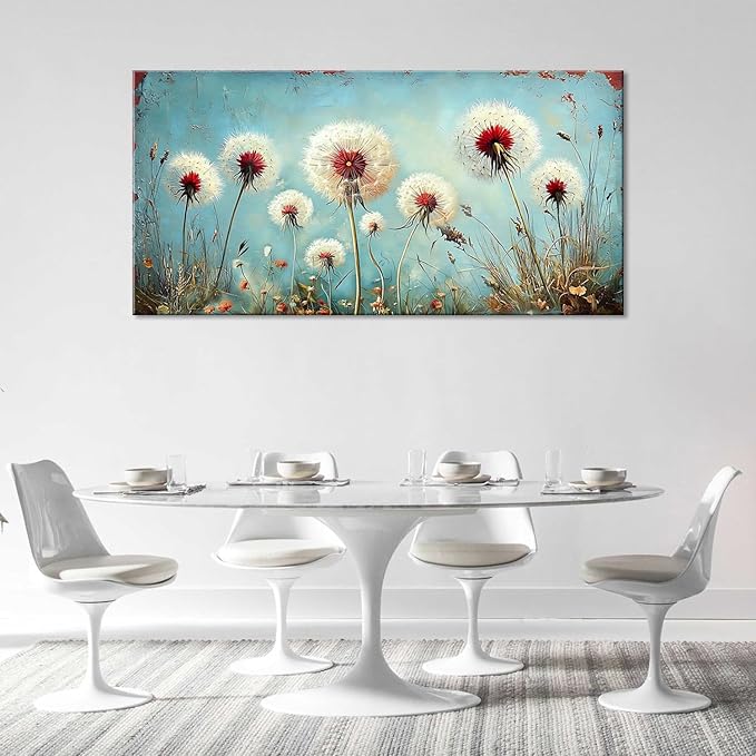 ZESTRILIA Dandelions Wall Art Retro Canvas Prints Modern Rustic Canvas Paintings Waterproof Artwork Landscape Picture for Country Farmhouse Living Room Bedroom Home Office Kitchen Décor (23x46inch)