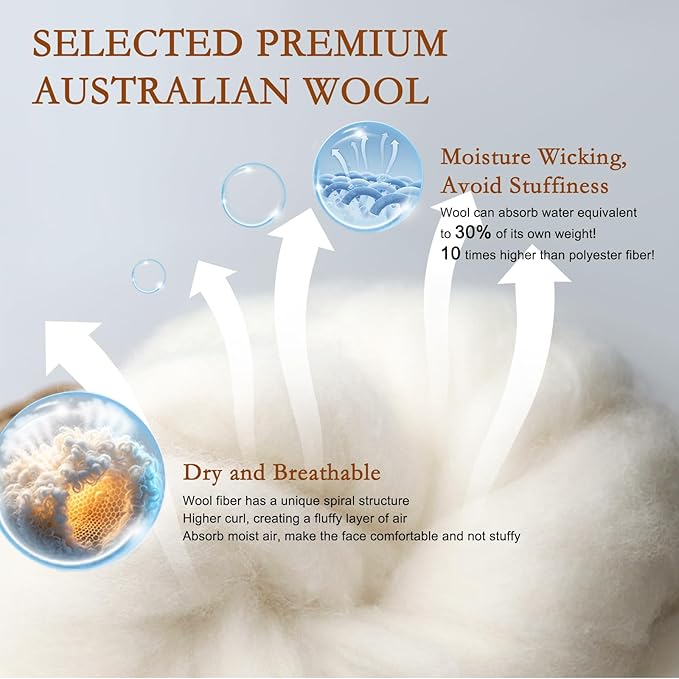 YOUR MOON Organic Wool Pillow King Size Set of 2, Soft Support Bed Pillows for Sleeping, Luxury Down Alternative Pillow for Side & Back Sleepers, 100% Cotton Cover, Natural Wool Filling (Off White)