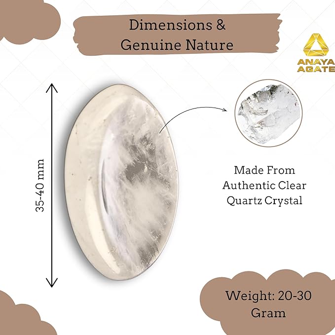 Clear Quartz Worry Stones – Crystal Thumb Worry Stone for Anguish, Stress – Relaxing and Soothing Balance Stones for Meditation, Stress Relief – Healing Stones and Crystals for Men and Women