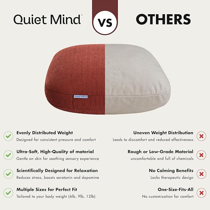 Quiet Mind Weighted Pillow for Adults 12 Lbs - Get Better Sleep - Sustainably Made and Chemical Free - Machine Washable (Large, Chili Oil)