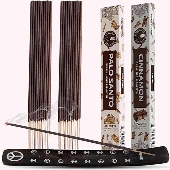 Trumiri Incense Sticks - Combo Pack of 40 Insence-Sticks - 20 Palo Santo + 20 Cinnamon - Insenses - Insents - Incents - Inscense - Incence - Incienso - All Natural Incense Sticks