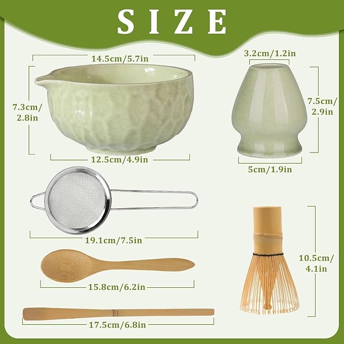 Matcha whisk Sets,Japanese Matcha Set,Matcha Bowl with Spout,Matcha Whisk and Holder,Bamboo Scoop,Sifter - 6 Pcs Tea Set for Matcha Lover,Tea Ceremony,Thanksgiving,Christmas gifts(Green)