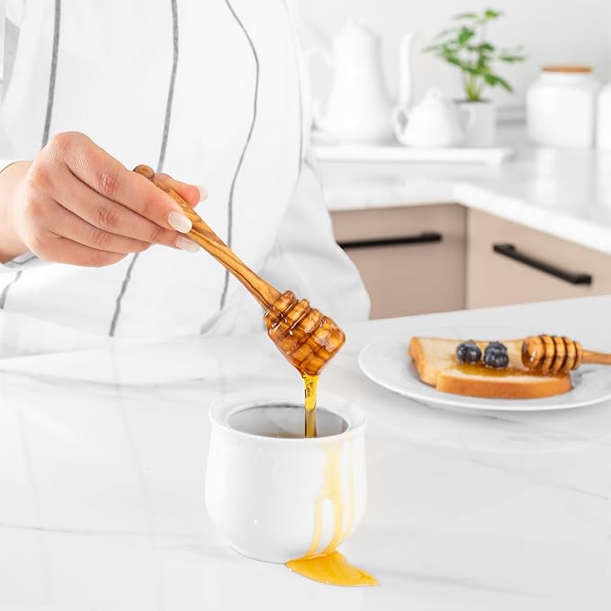 Olive Wood Honey Dipper Stick – 5.9 Inch Natural Handmade Honey Stirrer Wand for Jars, Tea, Coffee, Cooking, Drizzling, Spreading – Eco-Friendly Kitchen Tool