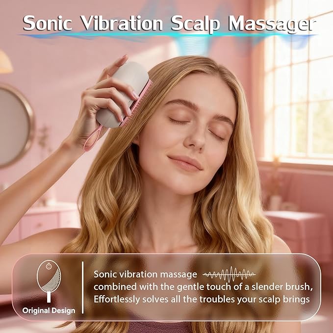 Scalp Massager Hair Growth - Electric Head Massager Brush - Unique Birthday Gifts for Women - Sonic Vibration Comb for Stimulating Follicles - Relax Scalp Stress for Mom - Pink