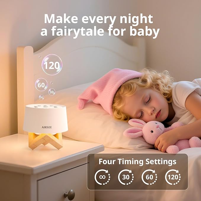 AIRSEE White Noise Sound Machine for Baby Adults, 31 Soothing Sounds 2000mAh Battery 4-Level Night Light Sound Machine, Timer & Memory Function 32 Volume Levels Sleep Machines for Home Office Travel