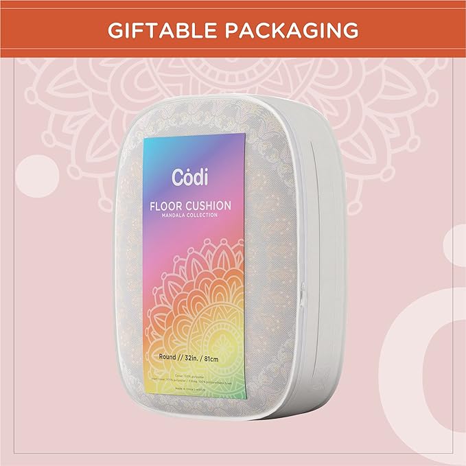 Codi Floor Pillows for Sitting Set of 2, Large Meditation Cushions for Adults with Memory Foam, Bohemian Mandala Round Seating for Outdoor Yoga and Living Room, Washable，32 Inch, Yellow