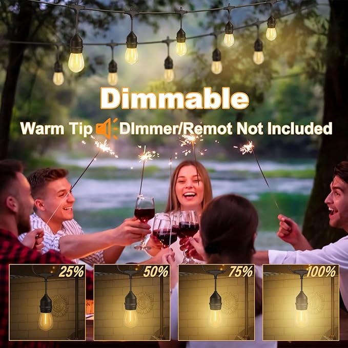 100FT LED Outdoor String Lights with 30+2 Shatterproof Bulbs, IP65 Waterproof, Commercial Grade Patio String Lights for Outside Porch Backyard Garden Deck Decor, 2700K Dimmable