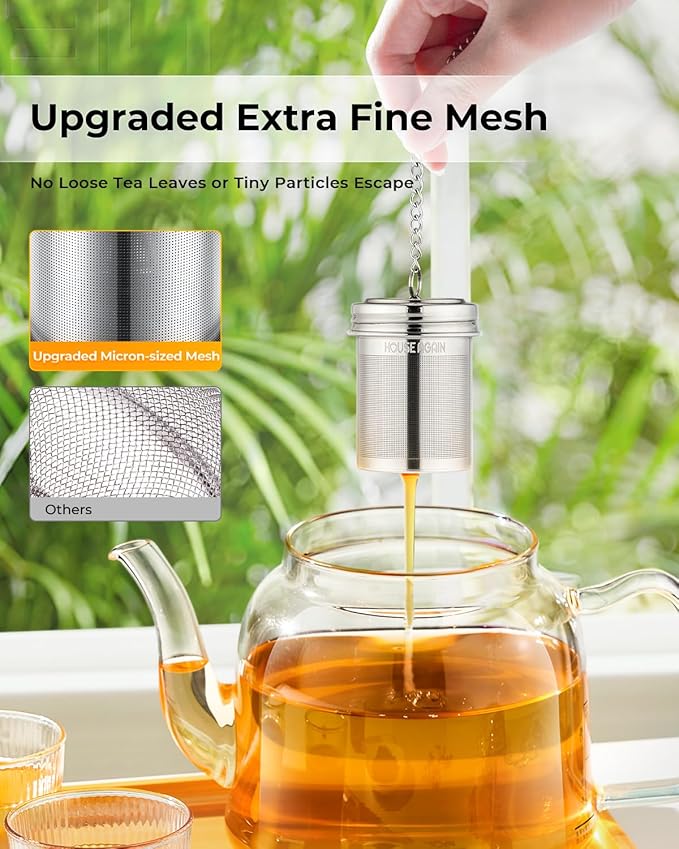 House Again Tea Infuser, Extra Fine Mesh Tea Strainers for Loose Tea, 18/8 Stainless Steel Tea Strainer with Extended Chain Hook, Tea Steeper for Brew Tea, Spices & Seasonings, for Single Cup