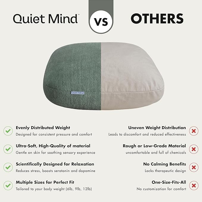 Quiet Mind Weighted Pillow for Adults 6 Lbs - Get Better Sleep - Sustainably Made and Chemical Free - Machine Washable (Small, Agave Green)