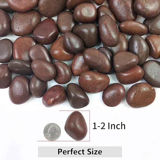 40lbs Red River Rocks for Landscaping, 1-2 Inch Natural Pebbles for Indoor Plants, High Polished Decorative Stones Garden Outdoor and Indoor DIY Vase Filler Fish Tank Aquariums