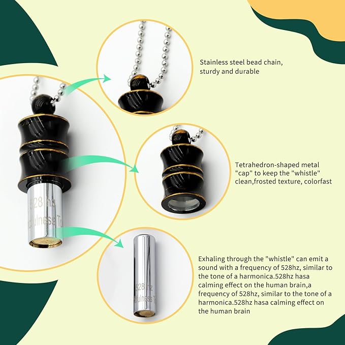 Black Zen Bamboo Whistle 528 Hz Meditation Necklace Breathing Frequency Sound Healing Device by Adjusting The Breathing for Anxiety & Stress Relief Mindfulness