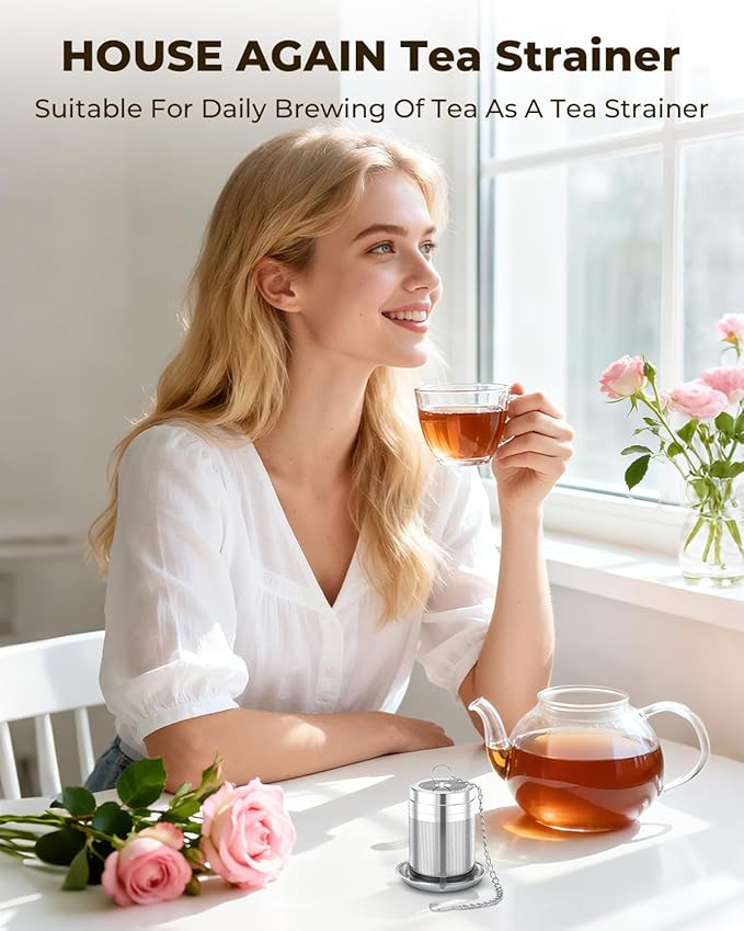 House Again Tea Infusers, Extra Fine Mesh Tea Strainers for Loose Tea, Updated Slim Threaded Lid & 304 Stainless Steel, Loose Leaf Tea Steeper for Brew Tea Spices & Seasonings