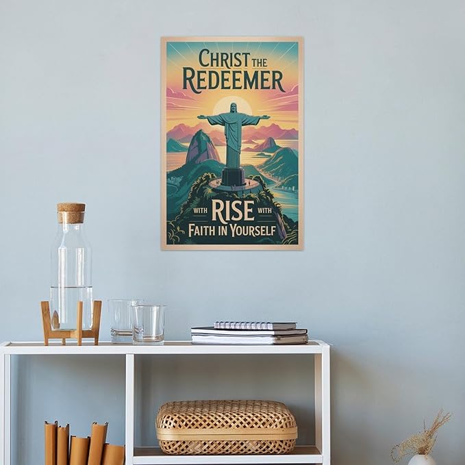 Inspirational Wall Art Christ The Redeemer Motivational Poster Rise with Faith in Yourself Décor for Office Classroom Meditation Room Canvas Poster Unframe-style 24x36inch(60x90cm)