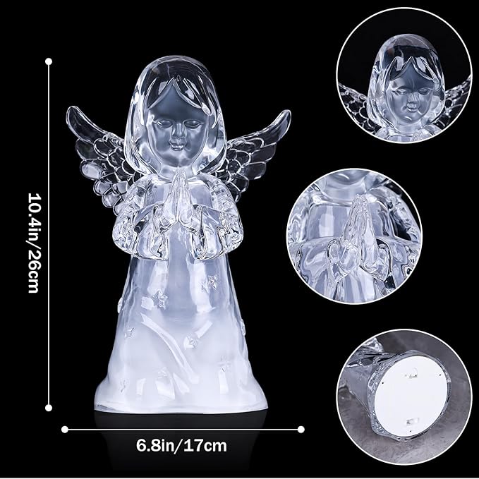 Acrylic Clear Guardian Angel Figurines with LED Light, Crystal Glass Finish Angel Statue, Large Christmas Angels Gifts for Women, Healing Angels Figurines Decorations(Praying)