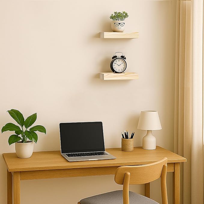 BGMG Small Wood Floating Shelves for Wall 8 inch Set of 2, Rustic Wooden Wall Mount Shelves for Bathroom Living Room Bedroom Kitchen Farmhouse-8x 6.7 x1.25 inch- DIY-Unfinished