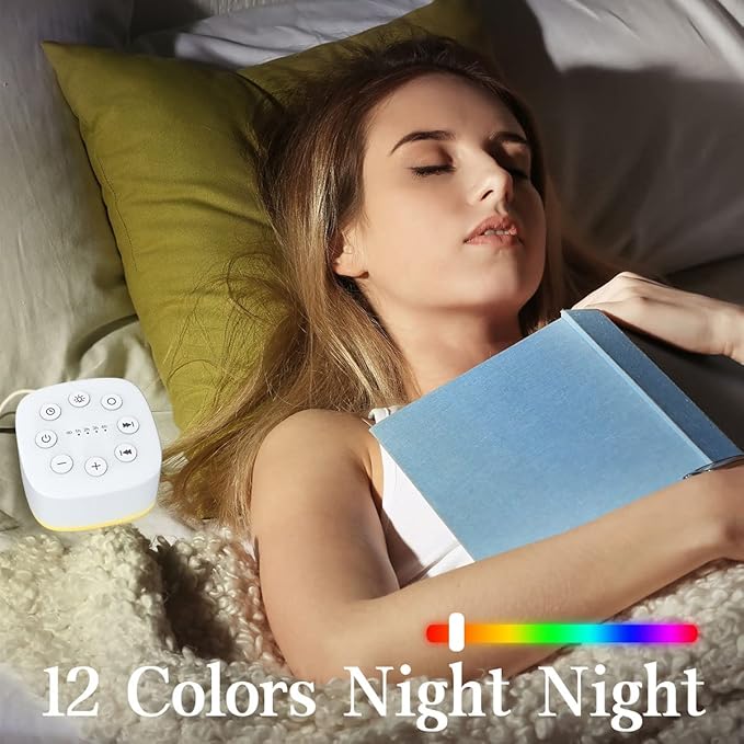 Meditation White Noise Sound Machine 30 Soothing Sounds with 32 Volume Control 12 Night Light 5 Timers Portable Sleep Machine for Travel Powered by AC or USB Sleep Therapy for Baby Kids Adults (White)