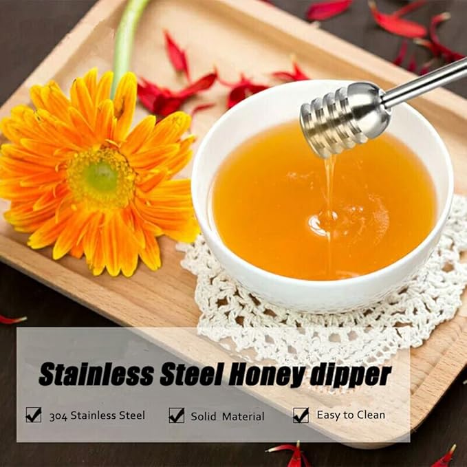 Honey and Syrup Dipper Stick Server Honey Spoon 304 Stainless Steel Wand for Honey Pot Jar Containers-6.3 Inch
