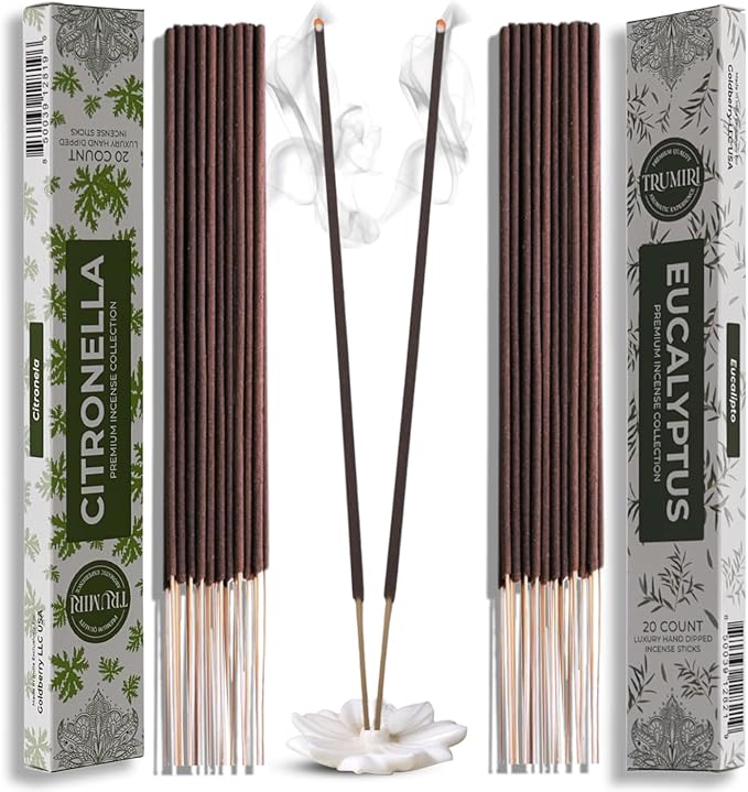 Trumiri Incense Sticks - Combo Pack of 40 Insence-Sticks - 20 Citronella + 20 Eucalyptus - Insenses - Insents - Incents - Inscense - Incence - Incienso - All Natural Incense Sticks