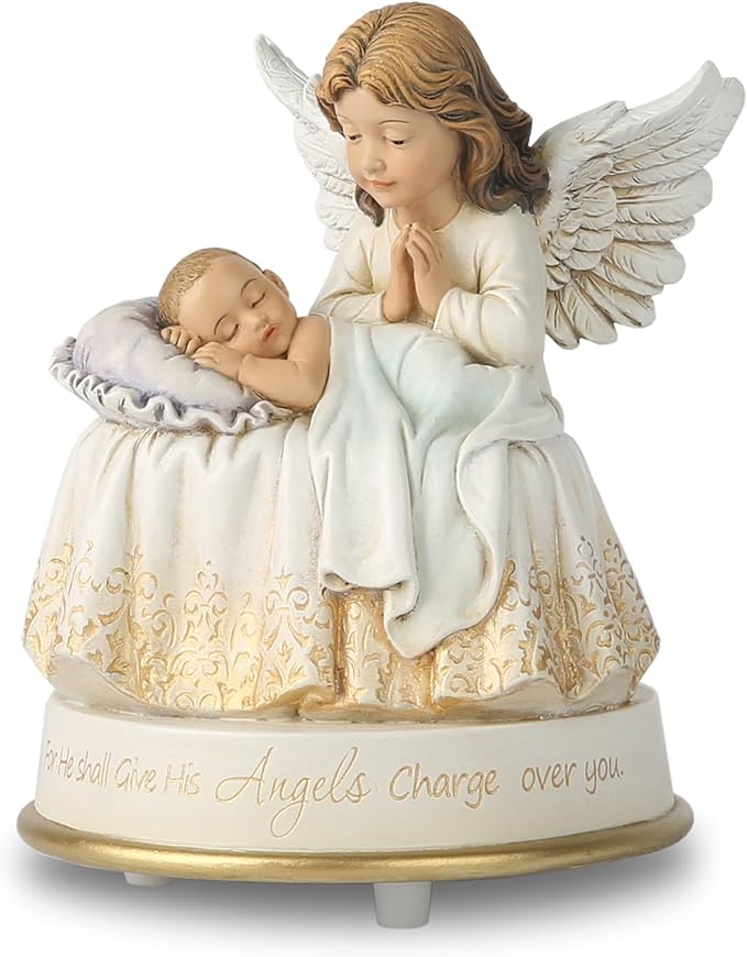Guardian Angel Music Box Figurine - 5.3 Inches Angel Music Box Figurines, Hand Painted Musical Figure Gifts for Birthday Anniversary, Baptism, First Communion