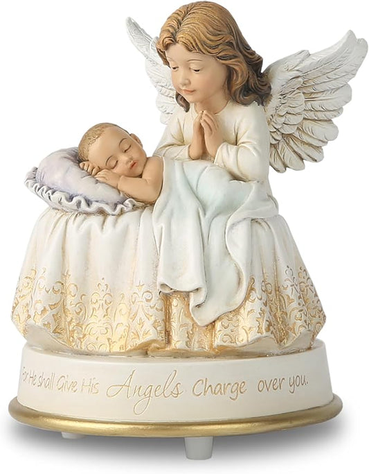 Guardian Angel Music Box Figurine - 5.3 Inches Angel Music Box Figurines, Hand Painted Musical Figure Gifts for Birthday Anniversary, Baptism, First Communion