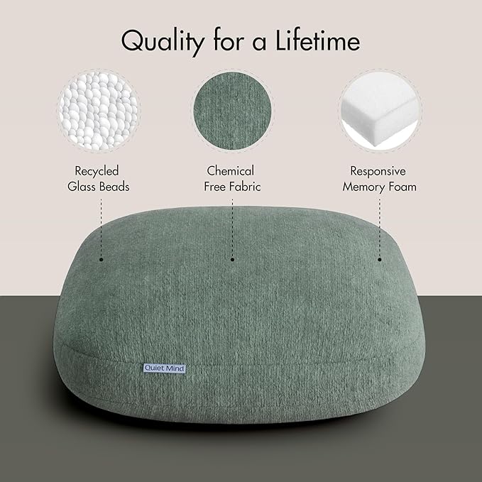 Quiet Mind Weighted Pillow for Adults 6 Lbs - Get Better Sleep - Sustainably Made and Chemical Free - Machine Washable (Small, Agave Green)