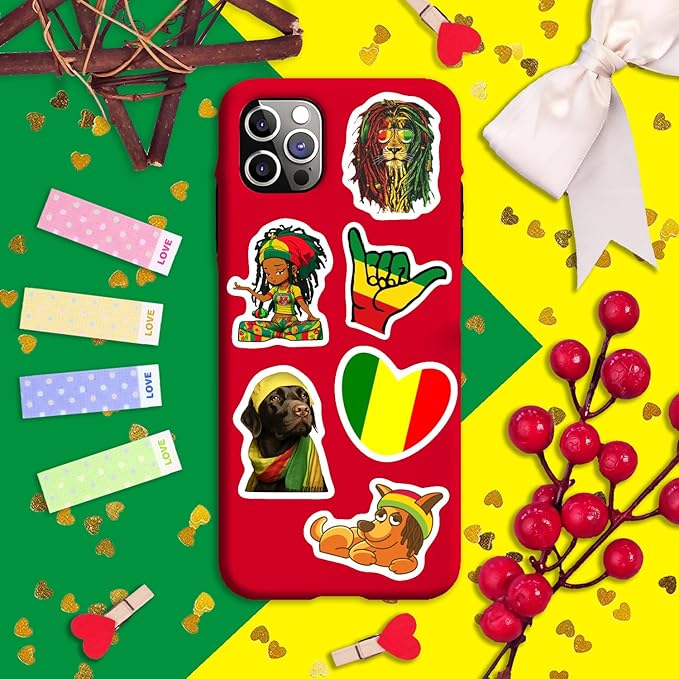 Reggae Stickers – Rasta Stickers, Jamaica Inspired Vinyl Decals – Waterproof Aesthetic Stickers for Laptops, Water Bottles, Guitars, Journals – Gifts for Reggae Music Lovers