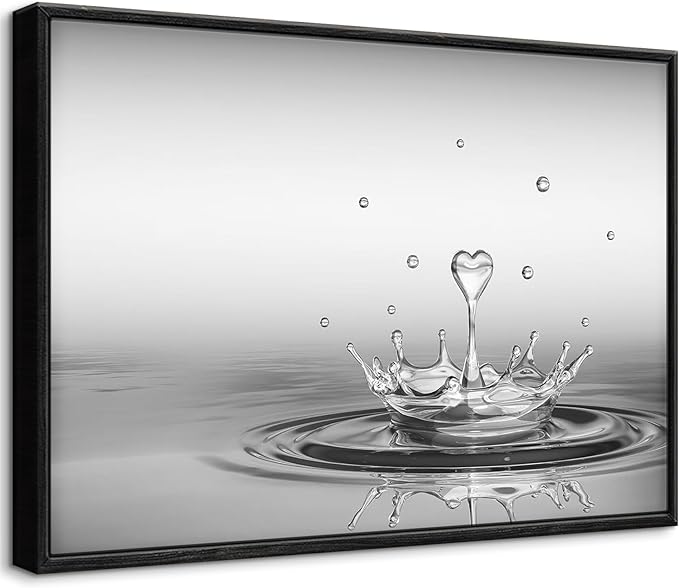 DCMVJHZV Framed Heart Drop Bathroom Wall Art Black and White Zen Bathroom Wall Art Yoga Meditation Picture Print Wall Decor Spa Room Bedroom Living Room Painting Wall Decorations(12"x16")