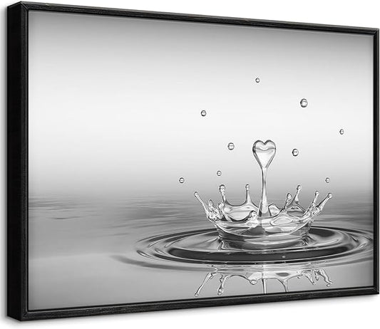 DCMVJHZV Framed Heart Drop Bathroom Wall Art Black and White Zen Bathroom Wall Art Yoga Meditation Picture Print Wall Decor Spa Room Bedroom Living Room Painting Wall Decorations(12"x16")