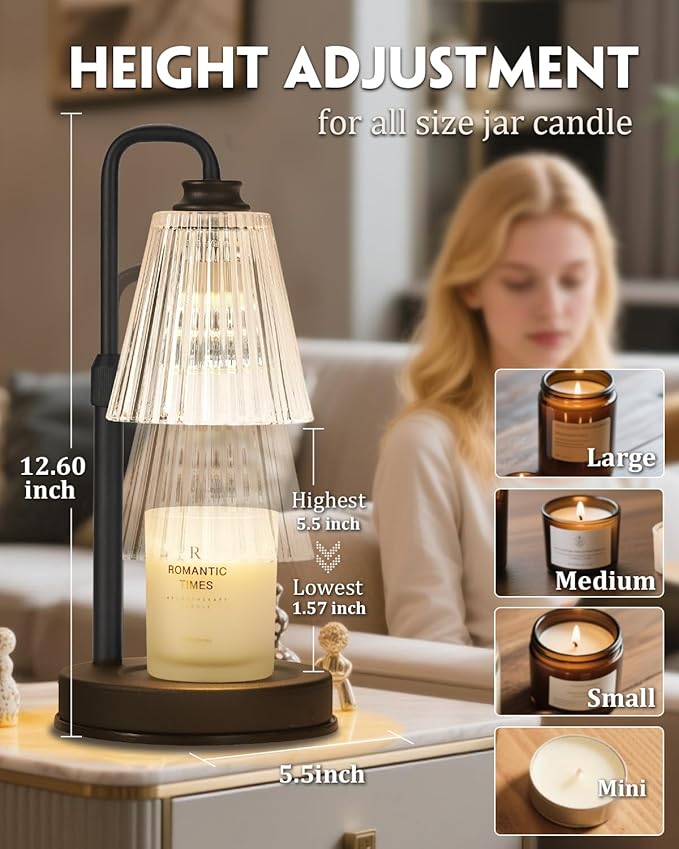 Candle Warmer Lamp with Timer Dimmable, Christmas Birthday Gifts for Women Mom, Adjustable Candle Warming Lamp with 2 Bulbs, Black Candle Lamp Warmer for Jar Scented Candles, House Warming Gifts
