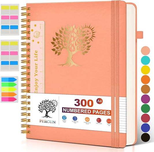 Large Spiral Notebook Journal for Women Men - 300 Numbered Lined Pages, College Ruled, A4 Hardcover Spiral Bound Notebook for School, Work, Note Taking, Writing, Leather Spiral Journal 8.5"x11"