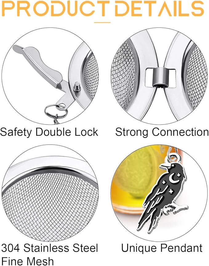 2 Pack Tea Infuser - Gothic Loose Leaf Tea Steeper with Black Raven & Skull Butterfly Charm, 304 Stainless Steel, Perfect Spooky Tea Gift