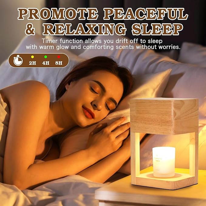 Candle Warmer Lamp Wood with Timer, Dimmable Electric Candle Lamp Warmer for Jar Candles, 2*35 Watt Bulb, Christmas Gifts, Birthday Gifts for Mom, Decorative Wooden Candle Lamp for Bedroom Home Decor