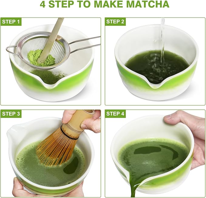 Matcha Whisk Set, Japanese Traditional Bamboo Chasen & Matcha Set with Scoop & Sifter, Handmade Matcha Bowl and Whisk Set for Authentic Japanese Tea Ceremony, Great Matcha Kit for Her