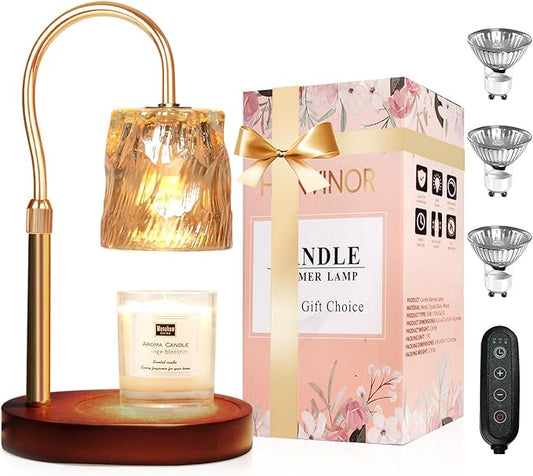 Candle Warmer Lamp with Timer & Dimmer, Candle Warmer Height Adjustable, Fits All Jar Scented Candles, Candle Lamp with 3 Bulbs for Home Decor