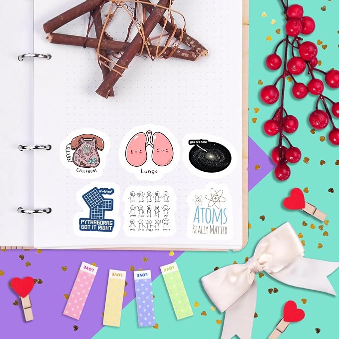 BulbaCraft 100Pcs Science Stickers for Students - Science Class Room Decor, Waterproof Vinyl Decals, Gifts for Women & Men