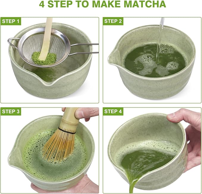 Matcha Whisk Set - Premium Complete Ceremonial Grade Matcha Set with Bamboo Whisk, Matcha Bowl with Spout, Scoop, Sifter & Holder - Authentic Japanese Tea Kit for Traditional Tea Preparation