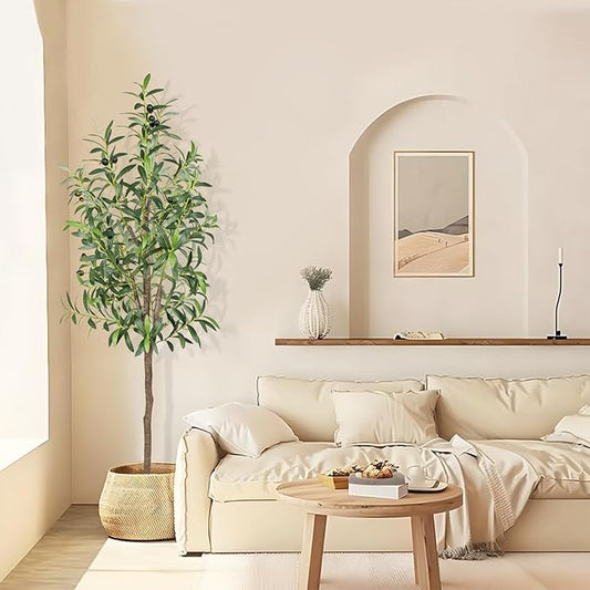Artificial Olive Tree 5FT Tall Faux Silk Plant 60inch Fake Olive Tree with Trunk and Lifelike Fruits for Home Office Decor Indoor 1pack