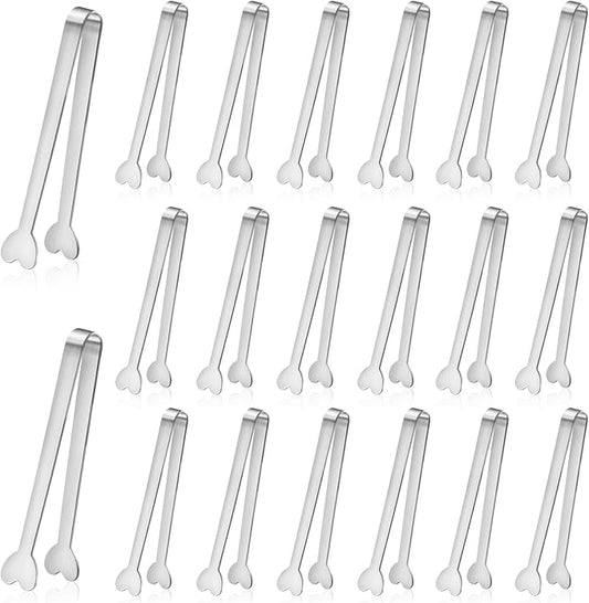 20-Packs Mini Serving Tongs, Stainless Steel Small Appetizers Tongs, Metal Kitchen Tongs, Ice Sugar Tongs for Serving Food (5inch，Silver)