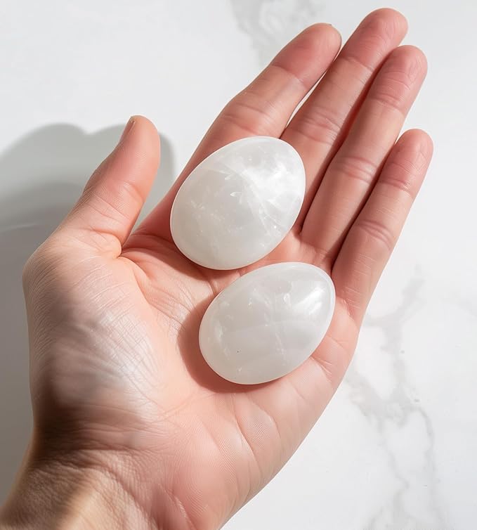 Polished Milky Quartz Crystal Stones - 2 Pcs of 1.2" Worry Stone for Anxiety, Pocket Palm Stone Super Large Handpicked Natural Tumbled Gemstones for Meditation, Reiki, Chakra Healing, Home Decor