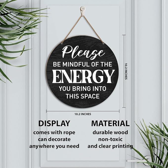 Positive Energy Wall Decor, Black And White Positive Energy Zen Wood Hanging Sign Decor, Positive Energy Decorations for Home Office Classroom Zen Den Room, Housewarming Gifts for New House Home