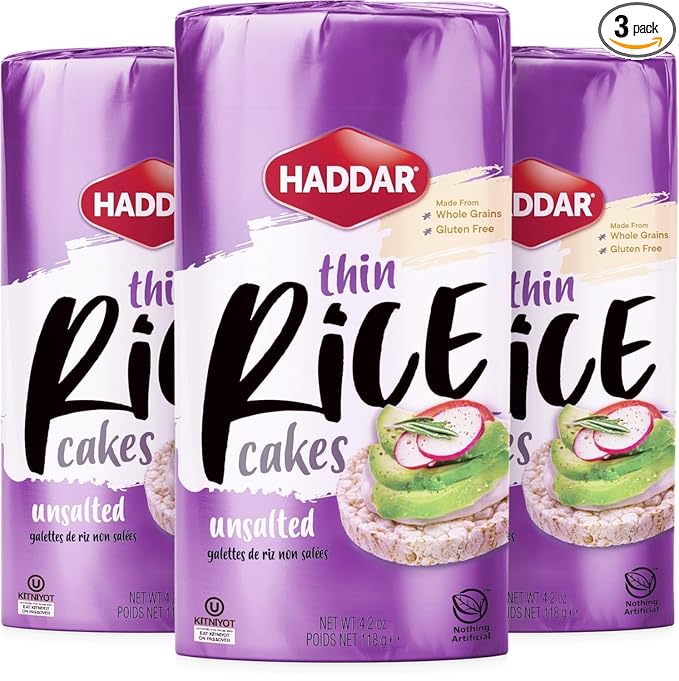 Haddar Wholegrain Rice Cakes 4.2oz (3 Pack) Made From Brown Rice | All Natural, Gluten Free, Vegan, Non GMO | Low Fat & Low Calorie | Zero Sugar | Certified Kosher (including Passover)
