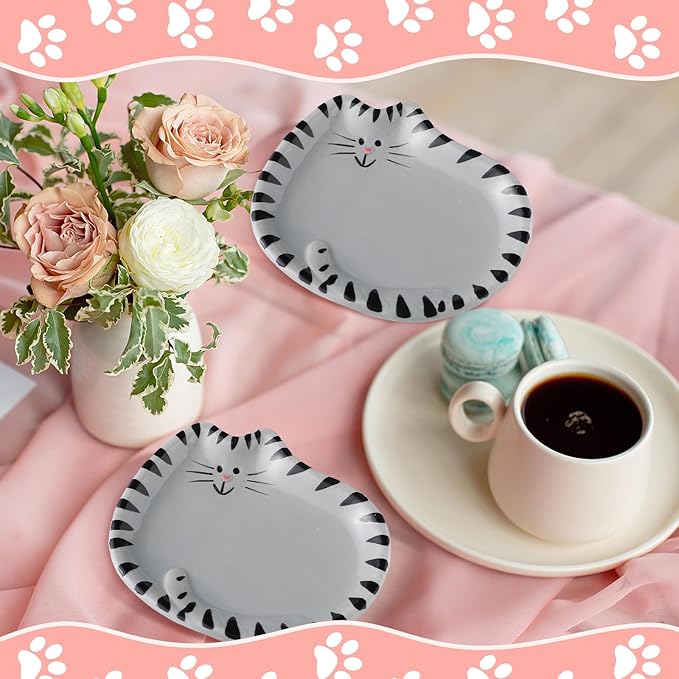 4 Inch Cat Tea Bag Holder Coaster Porcelain Ceramic Tiger Cats Tea Bag Saucer Spoon Rest Soap Dish Coaster for Kitten Lover Gifts Cute Home Parties Portable (British Shorthair)